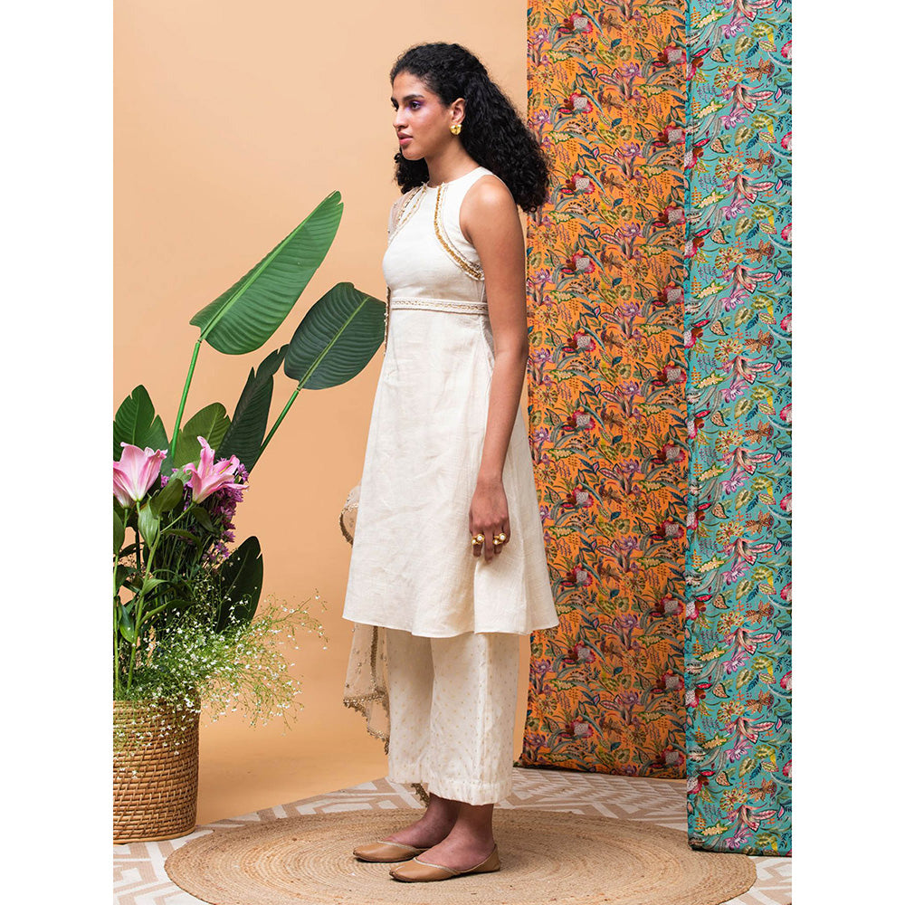 RISHI & VIBHUTI Halt Up Ivory Kurta (Set of 3)