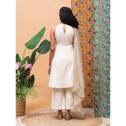 RISHI & VIBHUTI Halt Up Ivory Kurta (Set of 3)