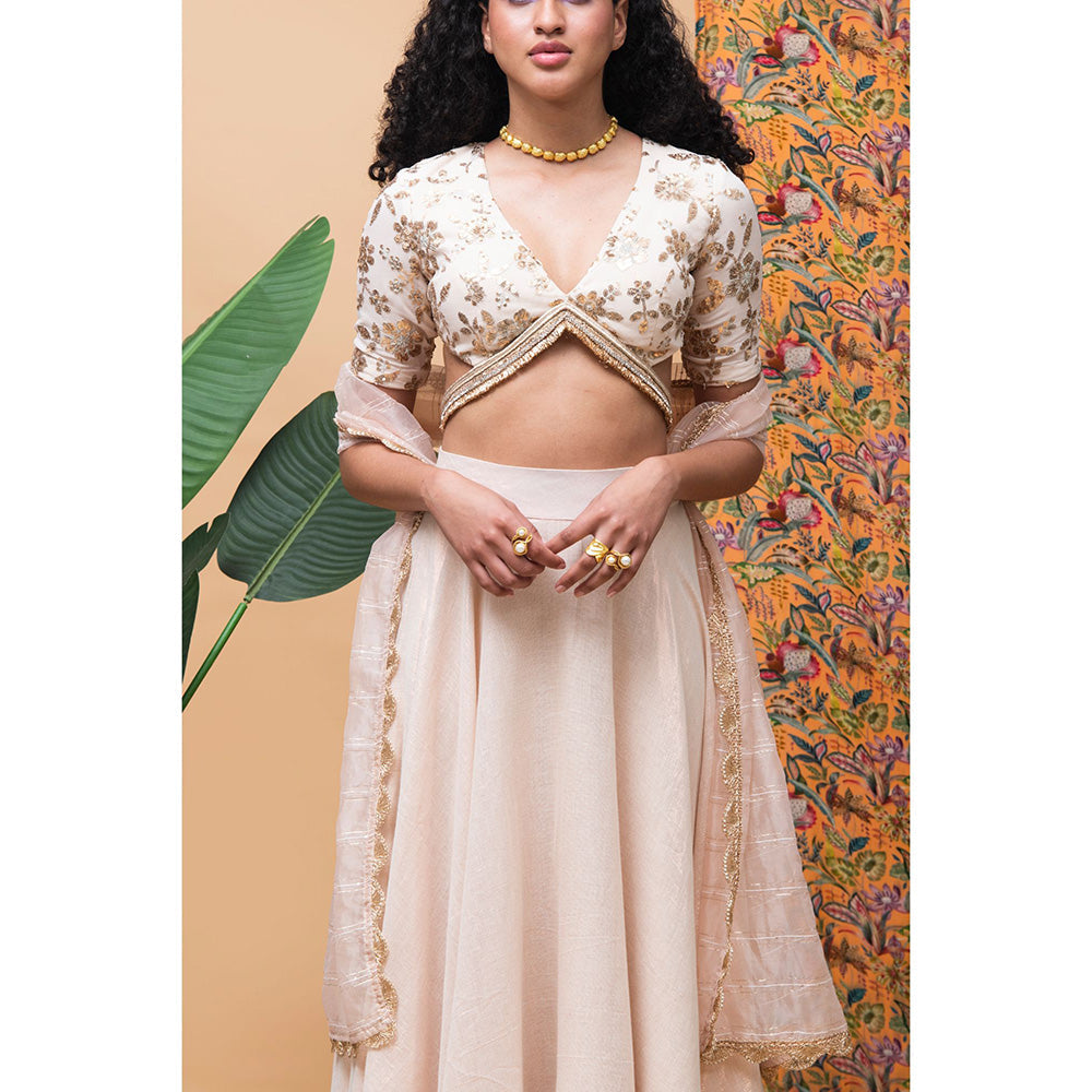 RISHI & VIBHUTI Flora Fern Ivory Lehenga (Set of 3)