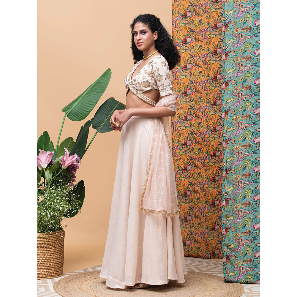 RISHI & VIBHUTI Flora Fern Ivory Lehenga (Set of 3)