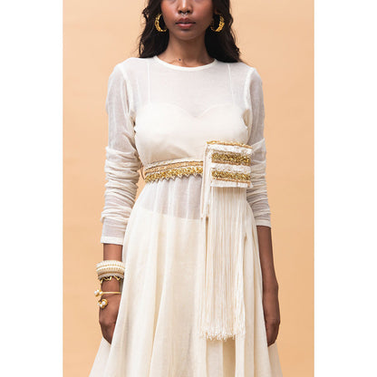 RISHI & VIBHUTI Stella Ivory Peplum & Pants (Set of 4)