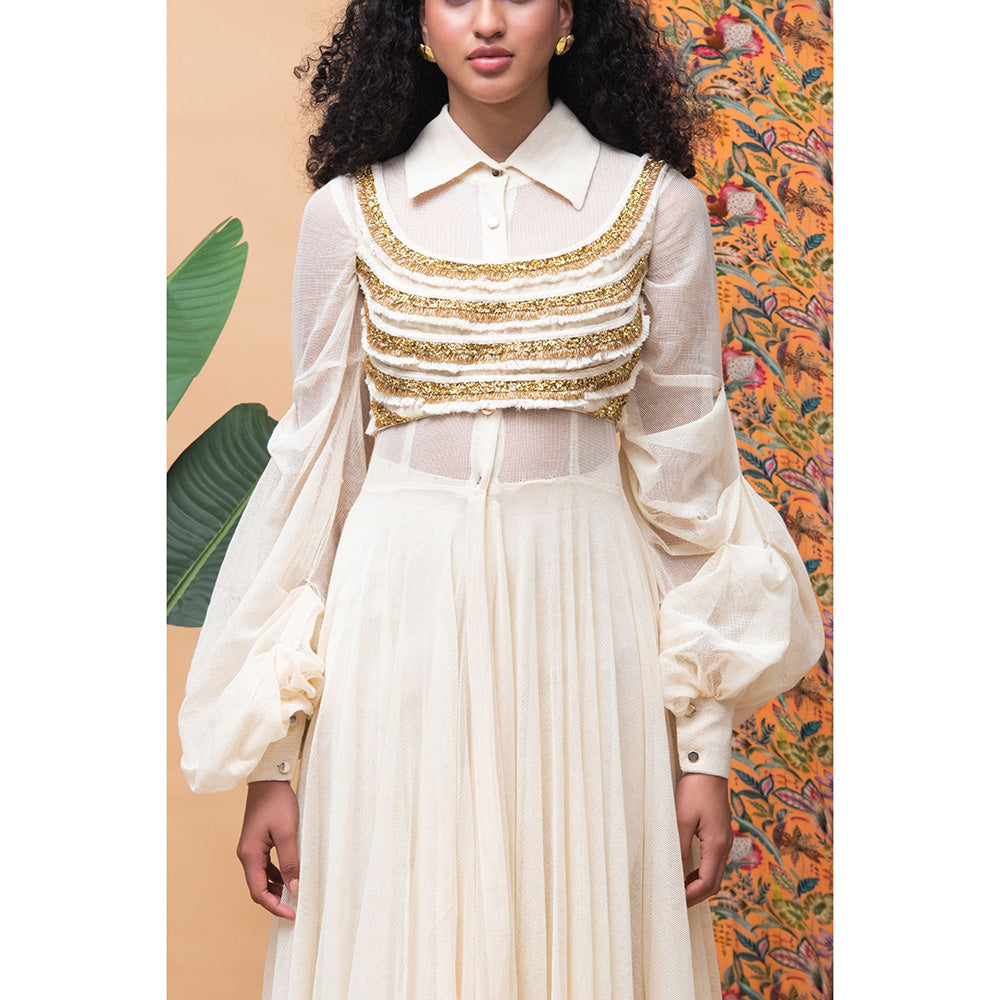 RISHI & VIBHUTI Kellen Ivory Blouse & Pant (Set of 3)