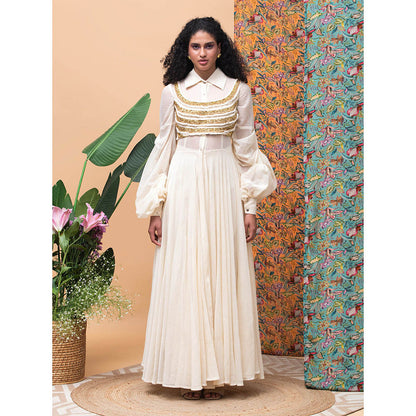 RISHI & VIBHUTI Kellen Ivory Blouse & Pant (Set of 3)