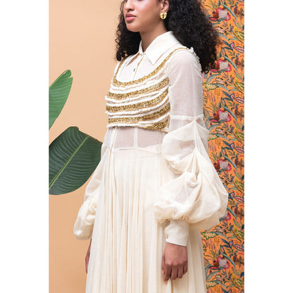 RISHI & VIBHUTI Kellen Ivory Blouse & Pant (Set of 3)