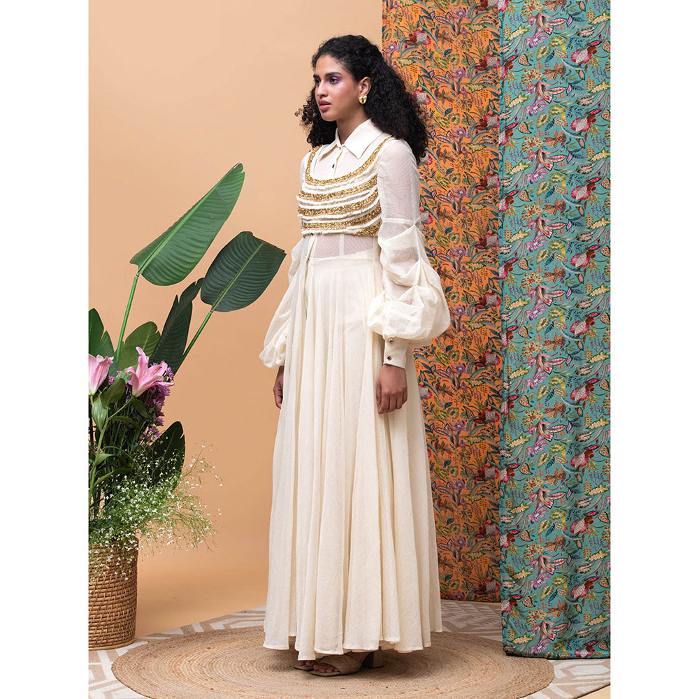 RISHI & VIBHUTI Kellen Ivory Blouse & Pant (Set of 3)