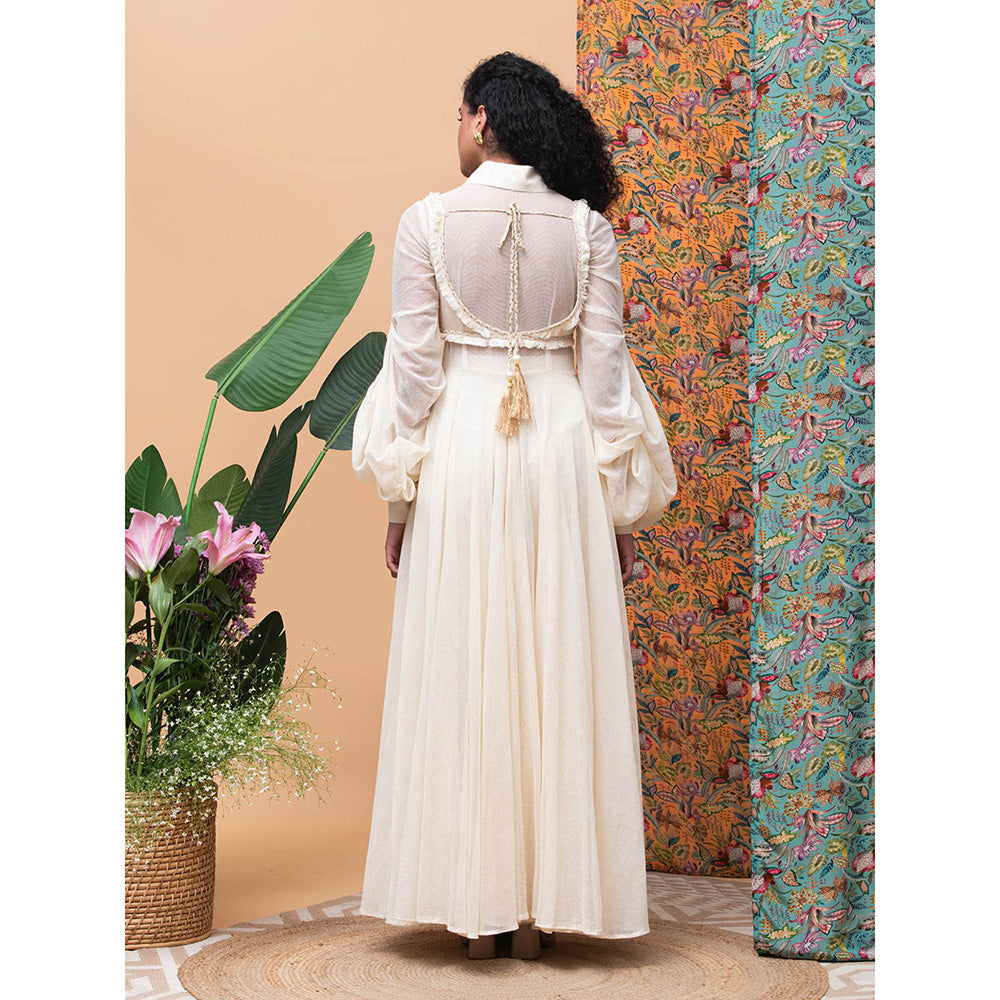 RISHI & VIBHUTI Kellen Ivory Blouse & Pant (Set of 3)