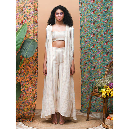 RISHI & VIBHUTI Strew Ivory & Rose Gold Cape (Set of 3)