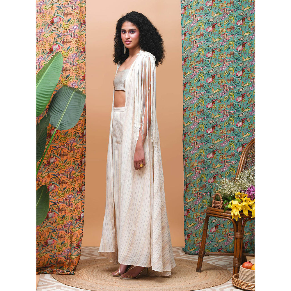 RISHI & VIBHUTI Strew Ivory & Rose Gold Cape (Set of 3)