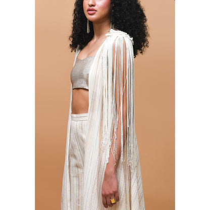 RISHI & VIBHUTI Strew Ivory & Rose Gold Cape (Set of 3)