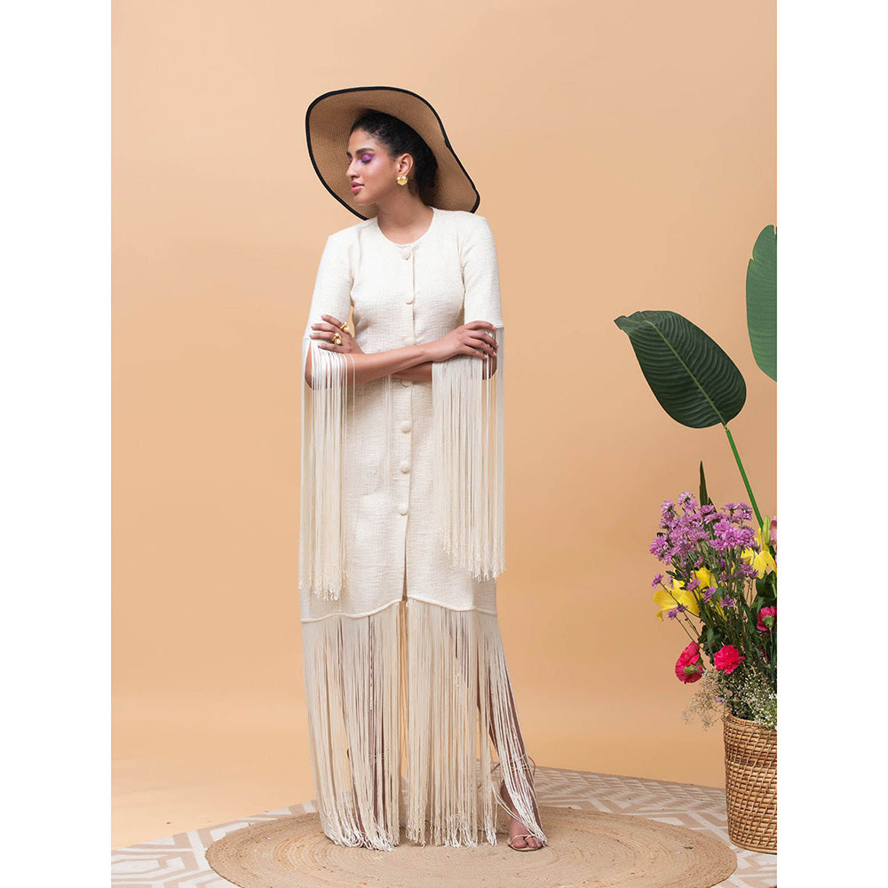 RISHI & VIBHUTI Vivid Ivory Fringe Dress