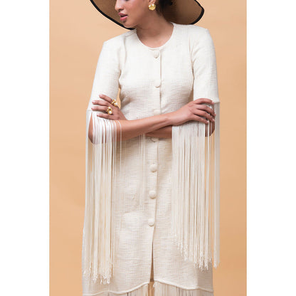 RISHI & VIBHUTI Vivid Ivory Fringe Dress