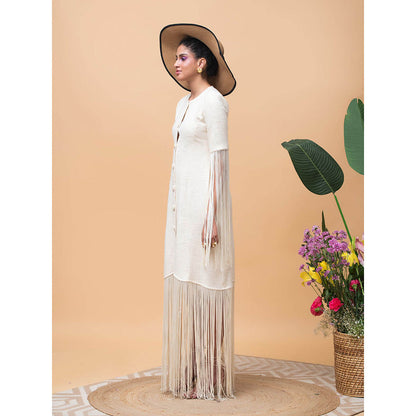 RISHI & VIBHUTI Vivid Ivory Fringe Dress