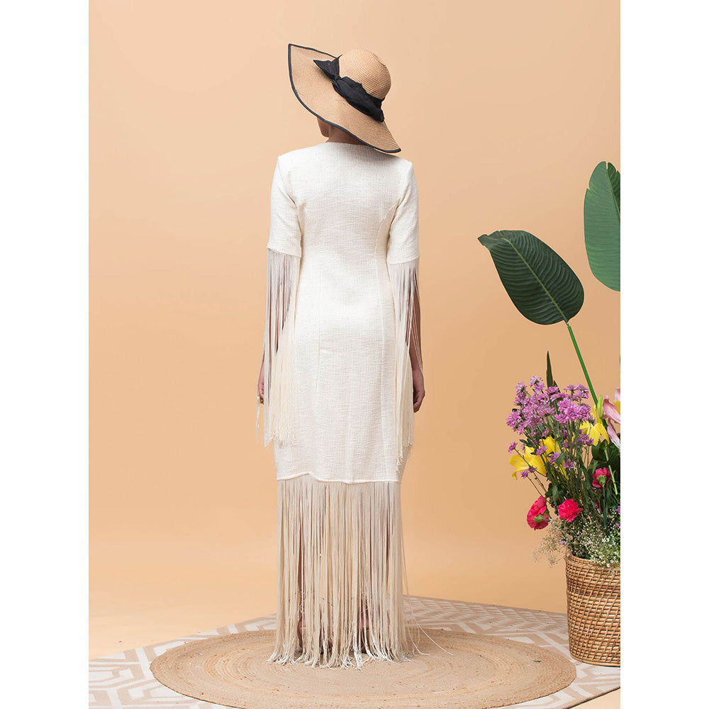 RISHI & VIBHUTI Vivid Ivory Fringe Dress