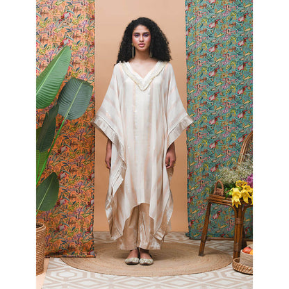 RISHI & VIBHUTI Drift Ivory & Rose Gold Kaftan (Set of 2)