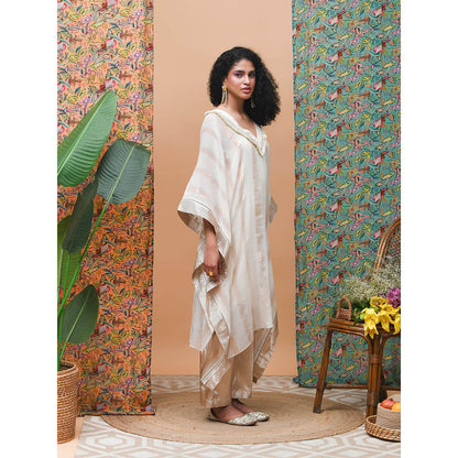 RISHI & VIBHUTI Drift Ivory & Rose Gold Kaftan (Set of 2)