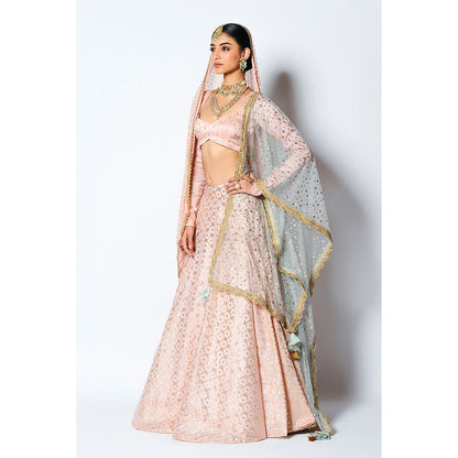 Rishi & Vibhuti Zuri Blouse with Skirt & Two Dupatta's (Set of 4)