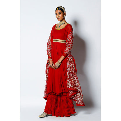 Rishi & Vibhuti Aaina Anarkali Kurta with Palazzo, Belt & Dupatta (Set of 4)