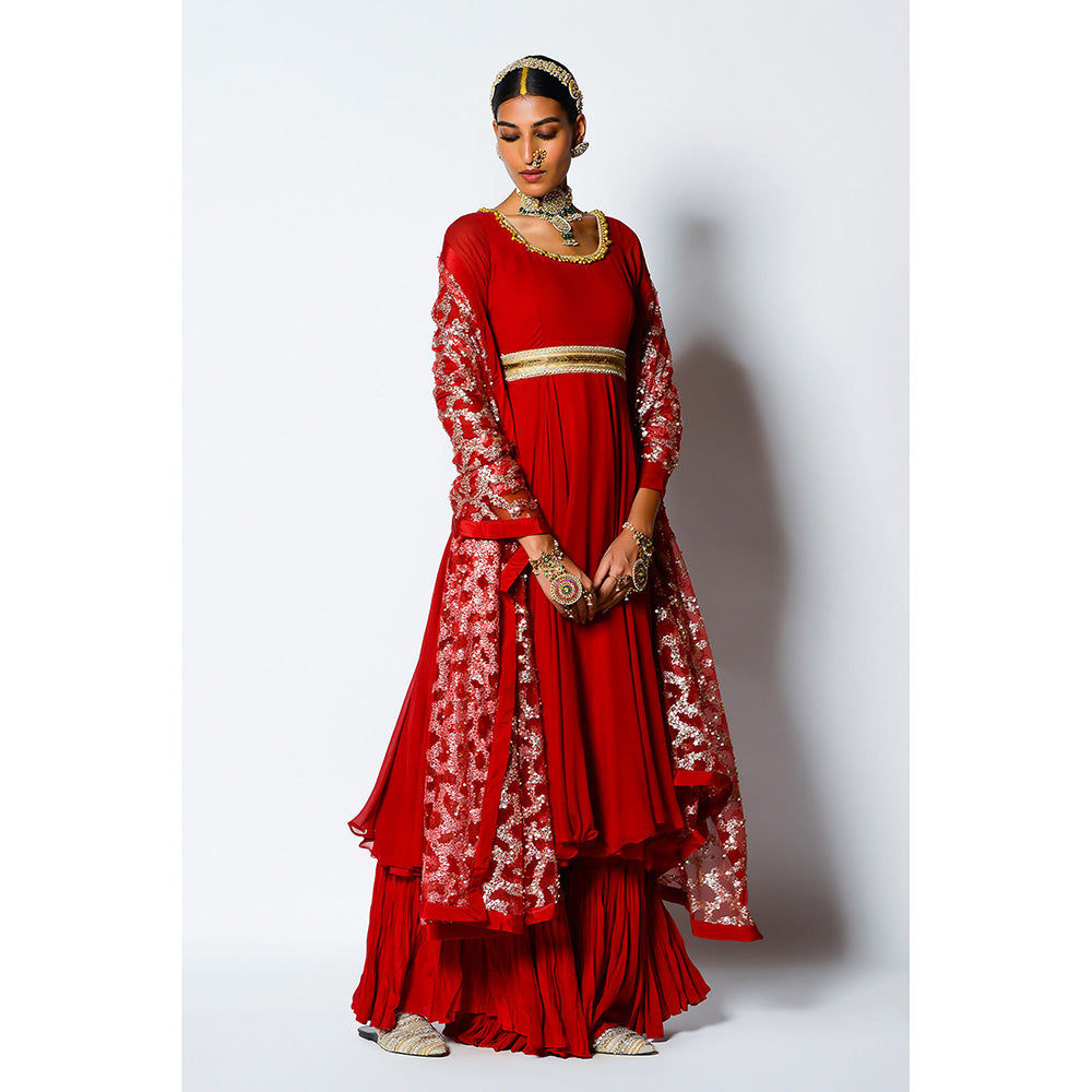 Rishi & Vibhuti Aaina Anarkali Kurta with Palazzo, Belt & Dupatta (Set of 4)