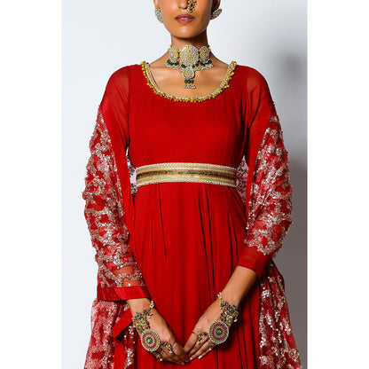 Rishi & Vibhuti Aaina Anarkali Kurta with Palazzo, Belt & Dupatta (Set of 4)