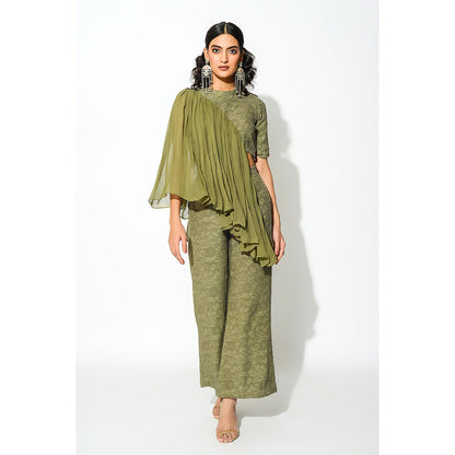 Rishi & Vibhuti Olive Frilled Co-Ord (Set of 2)