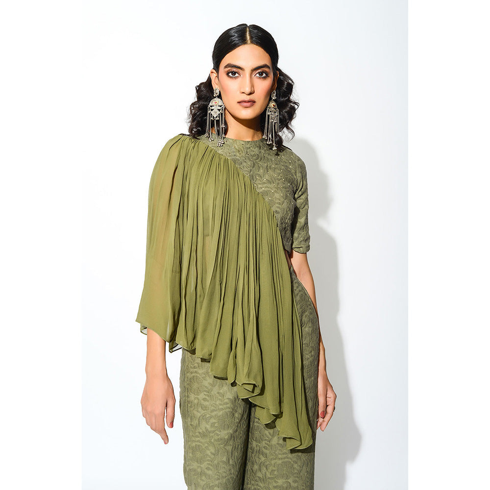 Rishi & Vibhuti Olive Frilled Co-Ord (Set of 2)