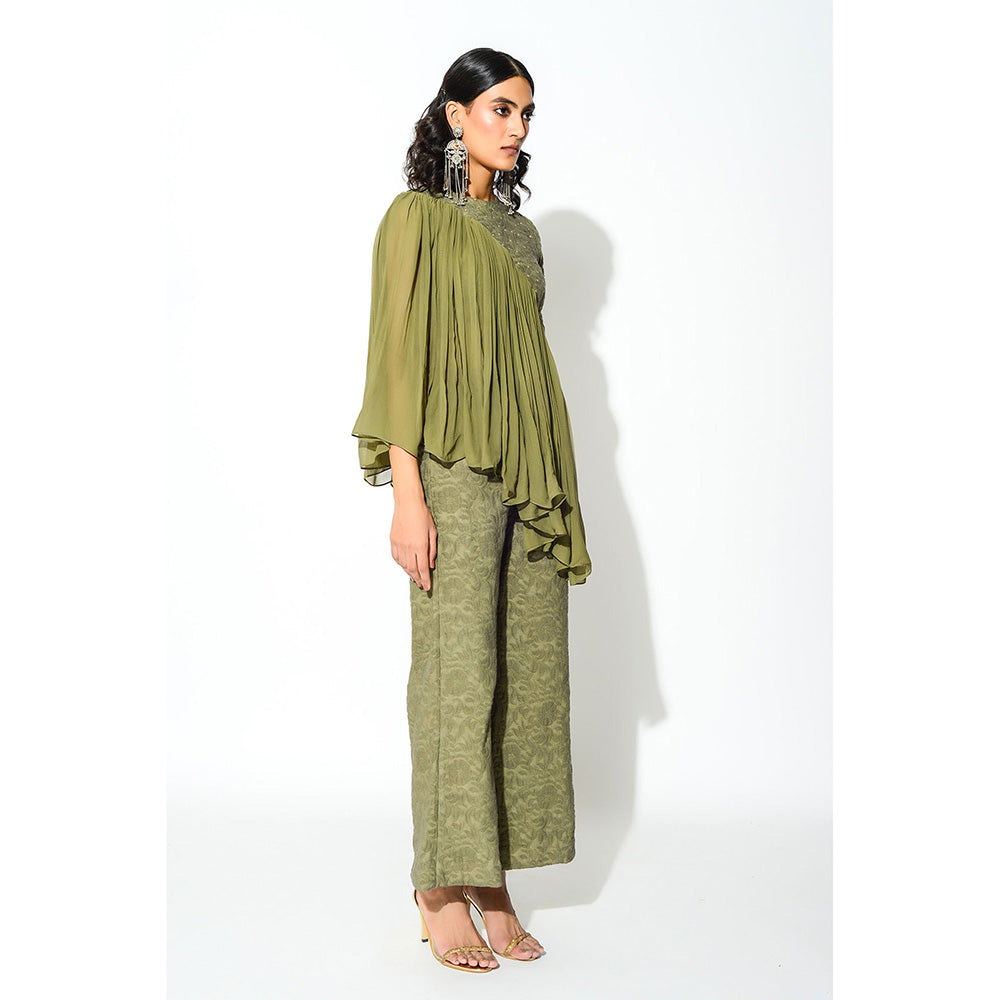 Rishi & Vibhuti Olive Frilled Co-Ord (Set of 2)