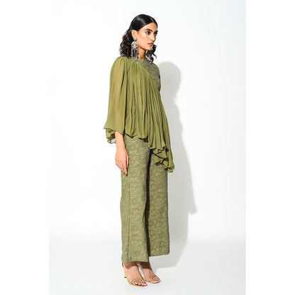 Rishi & Vibhuti Olive Frilled Co-Ord (Set of 2)