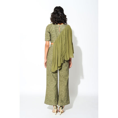 Rishi & Vibhuti Olive Frilled Co-Ord (Set of 2)