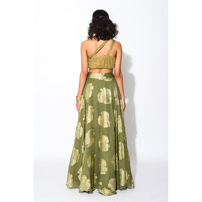 Rishi & Vibhuti Olive & Gold Circular Skirt and Blouse (Set of 2)