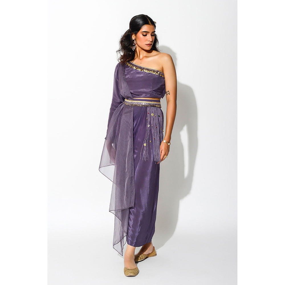 Rishi & Vibhuti Drape Skirt with Blouse, Belt and Side Cape (Set of 4)