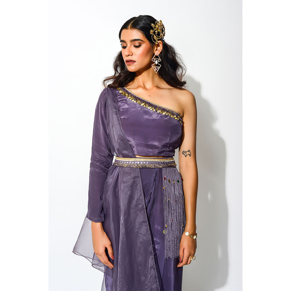 Rishi & Vibhuti Drape Skirt with Blouse, Belt and Side Cape (Set of 4)