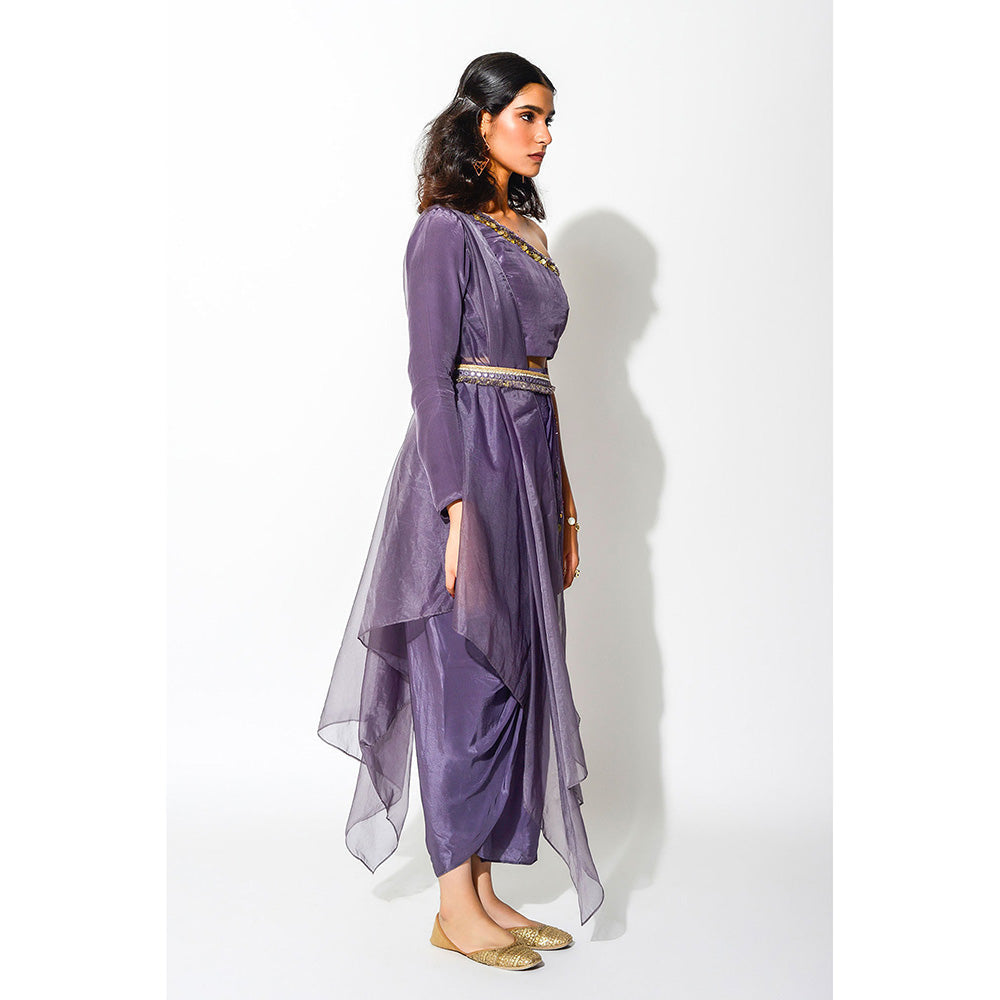 Rishi & Vibhuti Drape Skirt with Blouse, Belt and Side Cape (Set of 4)