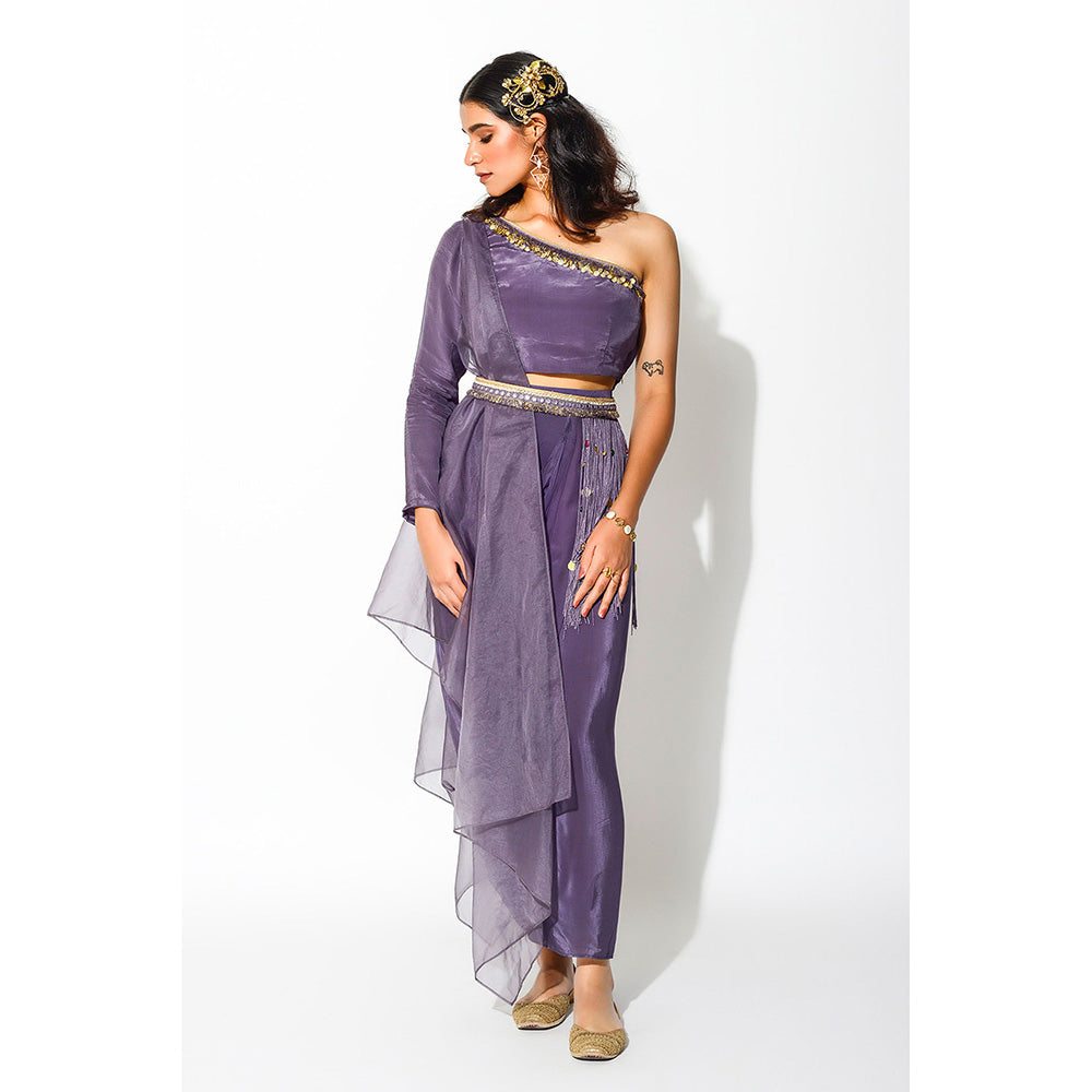Rishi & Vibhuti Drape Skirt with Blouse, Belt and Side Cape (Set of 4)