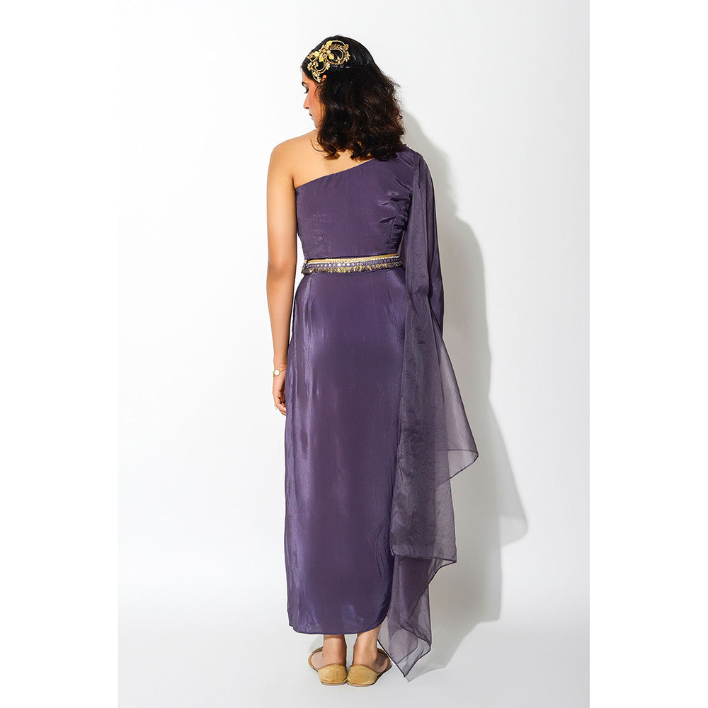 Rishi & Vibhuti Drape Skirt with Blouse, Belt and Side Cape (Set of 4)