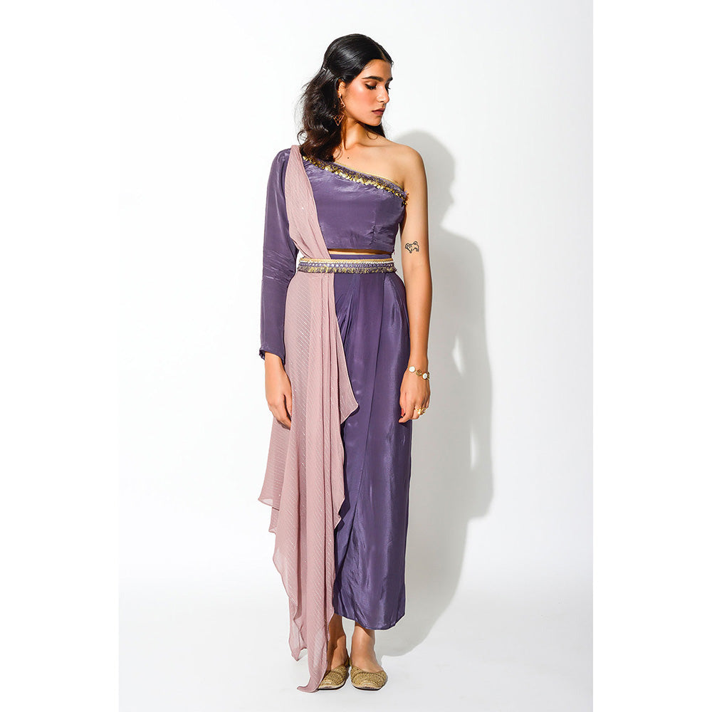 Rishi & Vibhuti Drape Skirt with Blouse, Belt & Coordinated Cape (Set of 4)