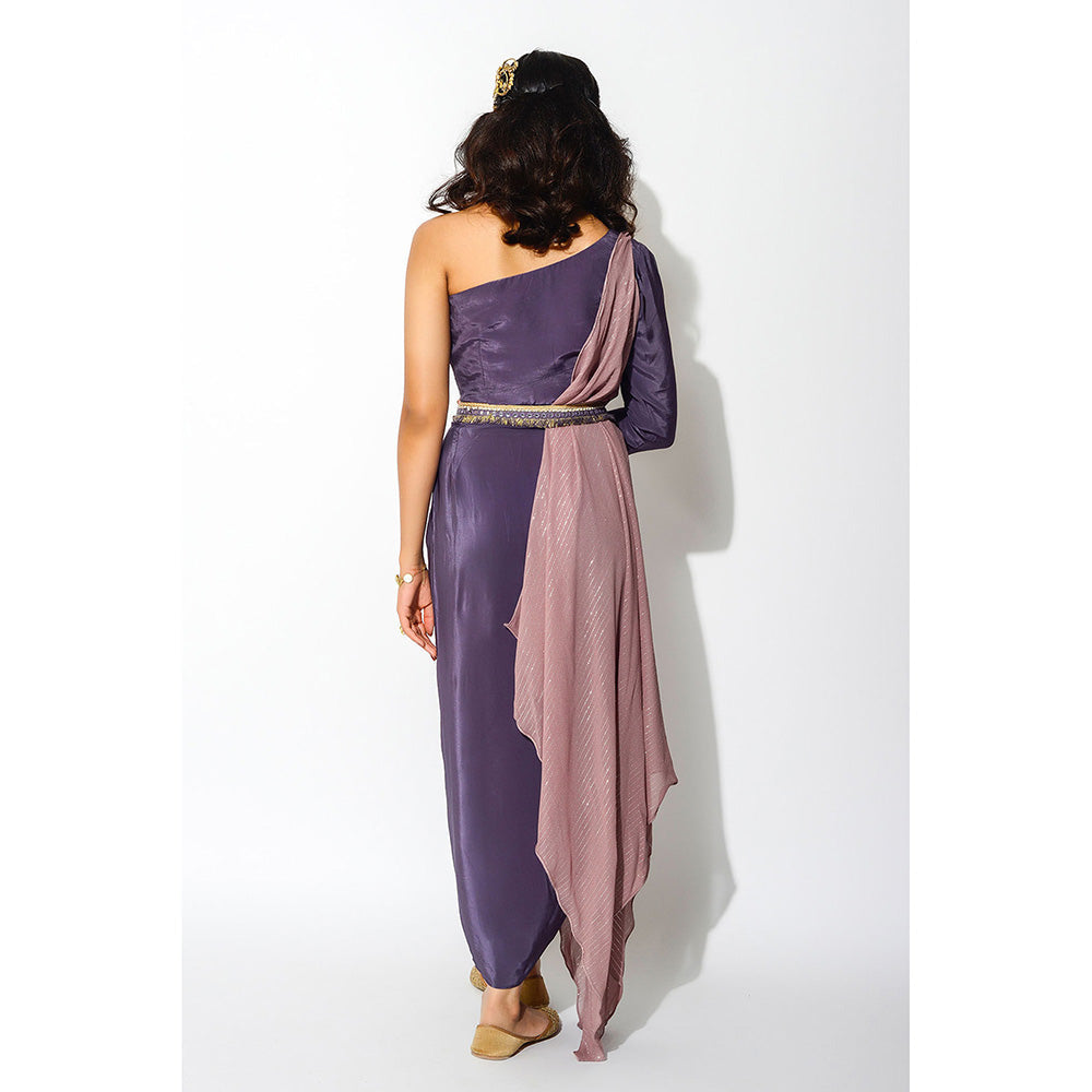 Rishi & Vibhuti Drape Skirt with Blouse, Belt & Coordinated Cape (Set of 4)