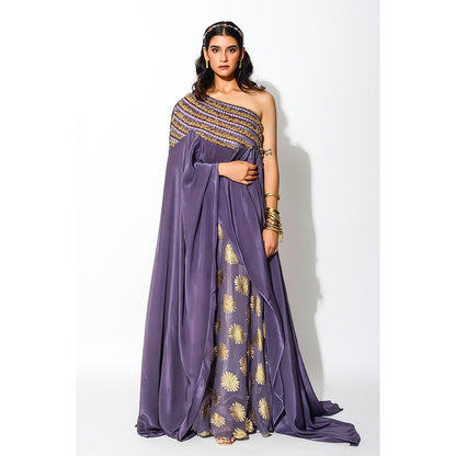 Rishi & Vibhuti Skirt with Off Shoulder Cape (Set of 2)