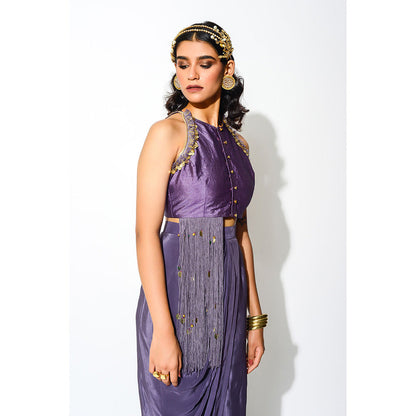 Rishi & Vibhuti Drape Skirt with Crop Top (Set of 2)