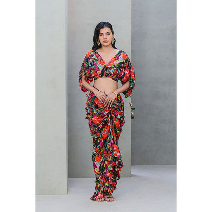 Rishi & Vibhuti Forset Drama Top with Skirt (Set of 2)