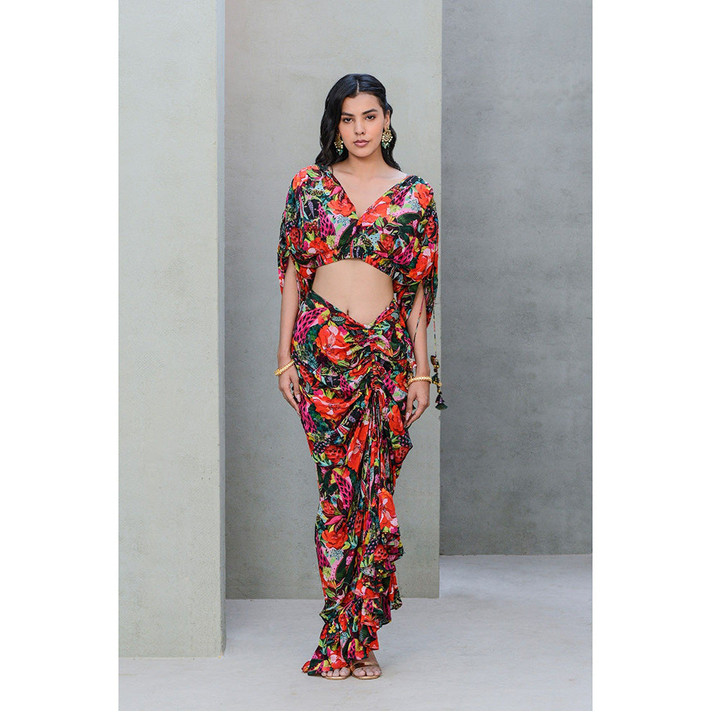 Rishi & Vibhuti Forset Drama Top with Skirt (Set of 2)