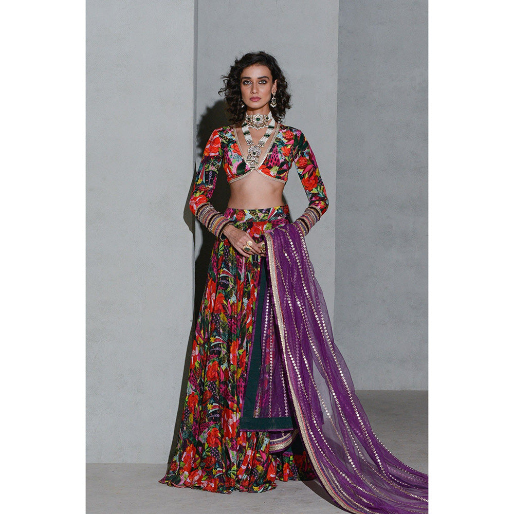 Rishi & Vibhuti Forest Lehenga with Blouse and Dupatta (Set of 3)