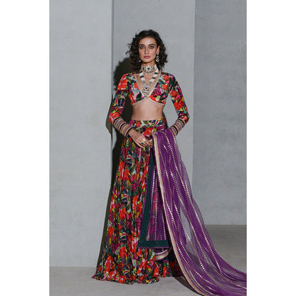 Rishi & Vibhuti Forest Lehenga with Blouse and Dupatta (Set of 3)