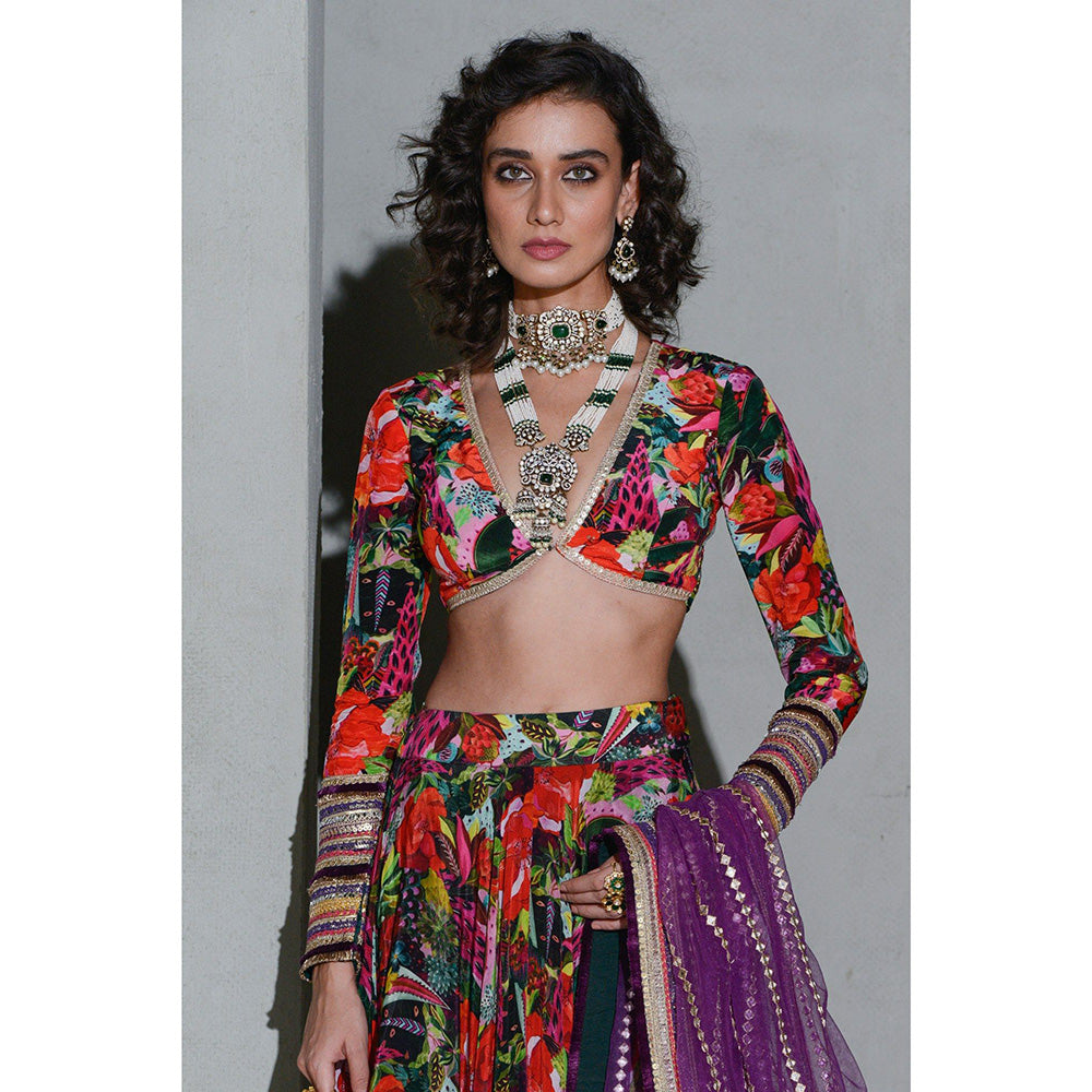 Rishi & Vibhuti Forest Lehenga with Blouse and Dupatta (Set of 3)