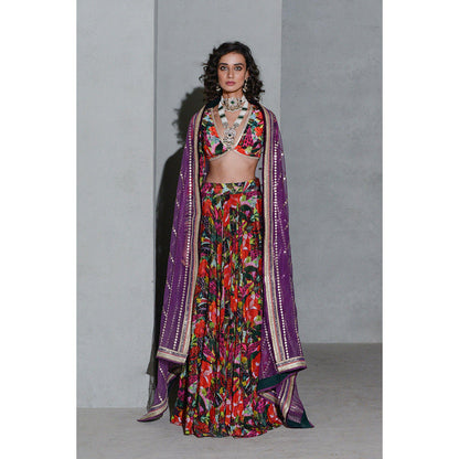 Rishi & Vibhuti Forest Lehenga with Blouse and Dupatta (Set of 3)