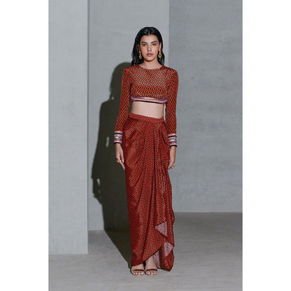 Rishi & Vibhuti Dare Garnet Top with Skirt (Set of 2)