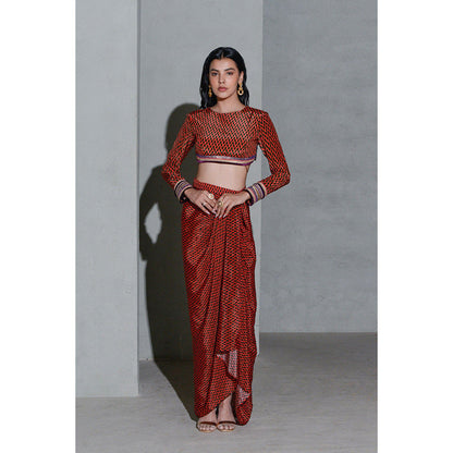 Rishi & Vibhuti Dare Garnet Top with Skirt (Set of 2)