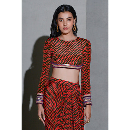 Rishi & Vibhuti Dare Garnet Top with Skirt (Set of 2)