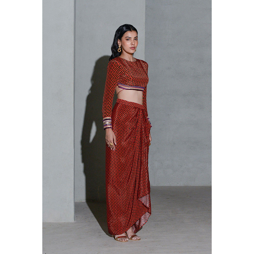 Rishi & Vibhuti Dare Garnet Top with Skirt (Set of 2)