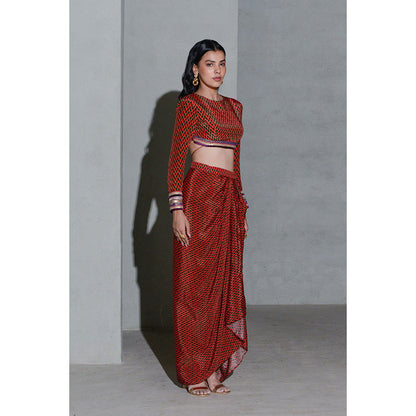 Rishi & Vibhuti Dare Garnet Top with Skirt (Set of 2)