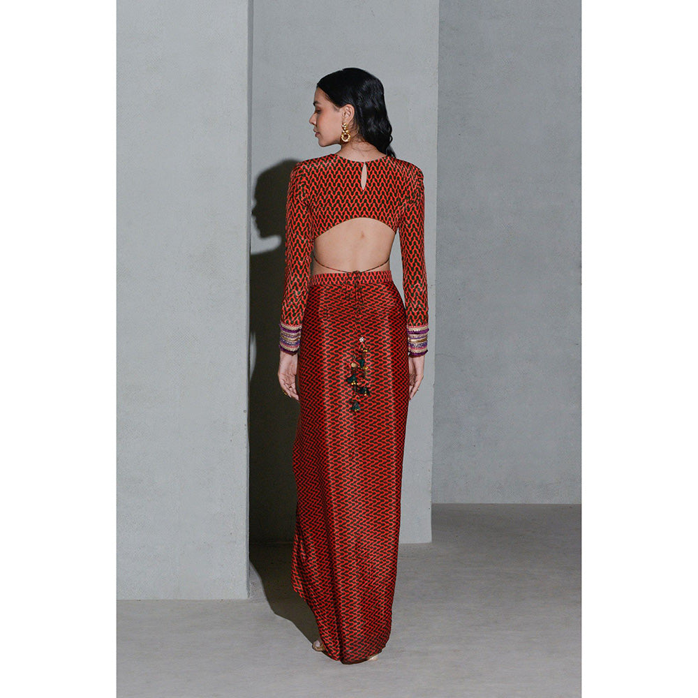 Rishi & Vibhuti Dare Garnet Top with Skirt (Set of 2)